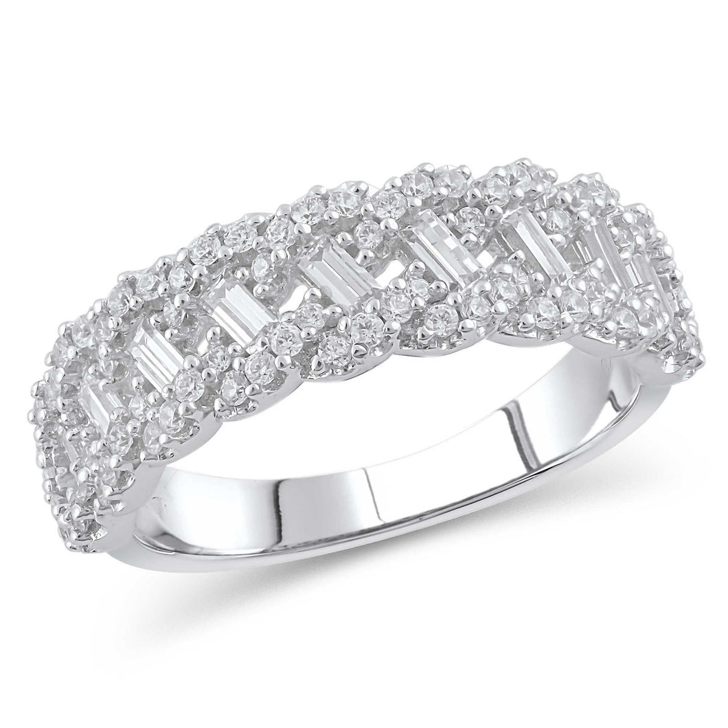 3/4ctw Round and Baguette Diamond Braided White Gold Anniversary Band - Embrace Collection - Size 8