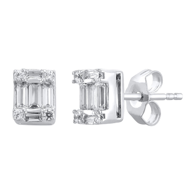 3/8ctw Baguette Diamond White Gold Stud Earrings