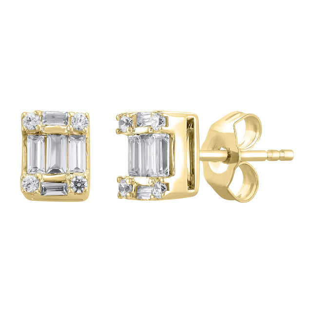 3/8ctw Baguette Diamond Yellow Gold Stud Earrings