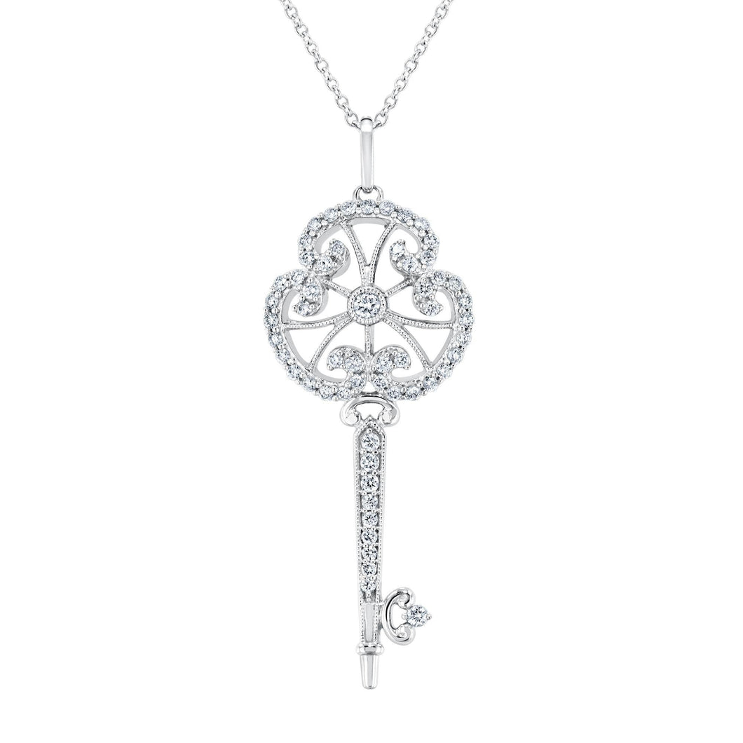 3/8ctw Diamond Clover Key White Gold Pendant Necklace - Vintage Collection