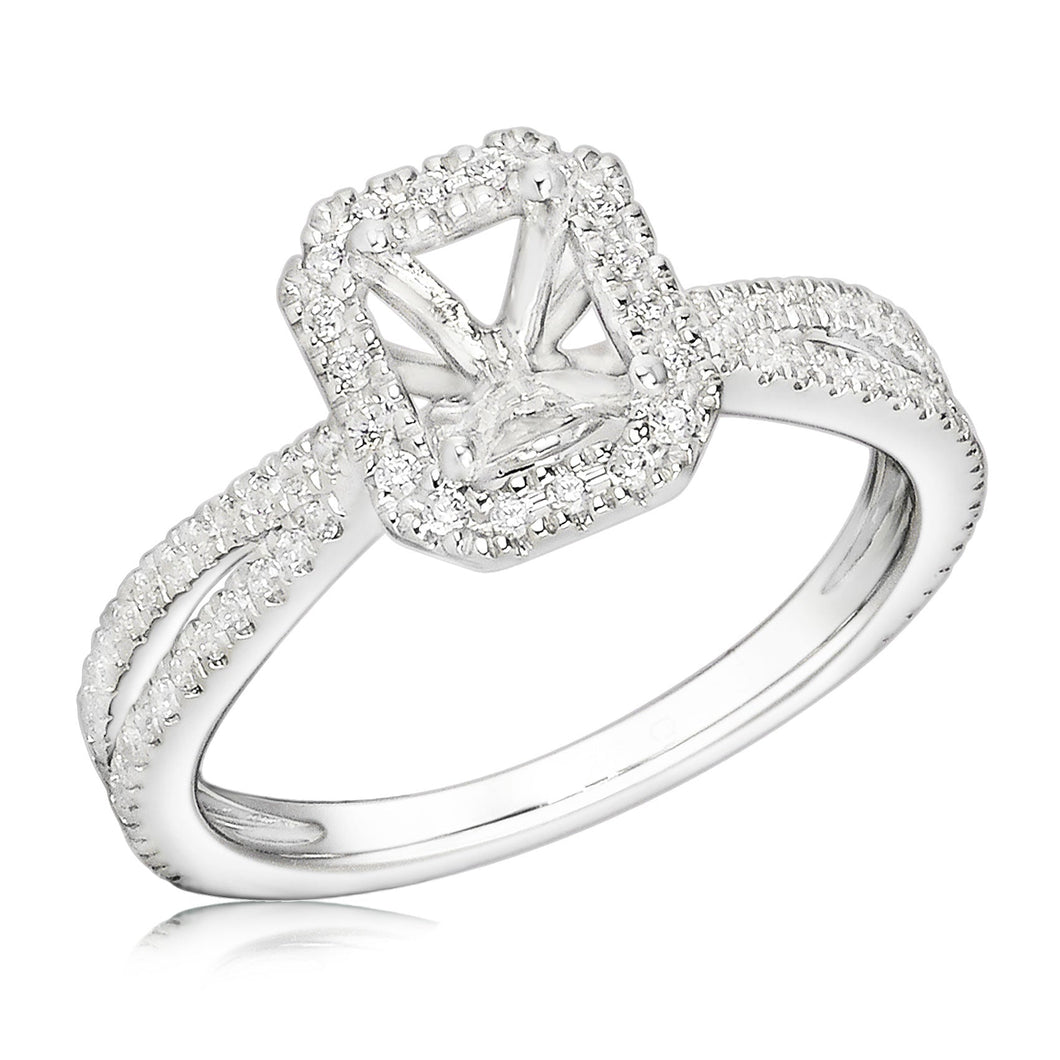 3/8ctw Diamond Halo White Gold Engagement Ring Setting - Size 5.5