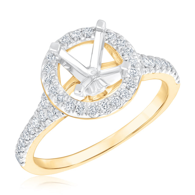 3/8ctw Diamond Halo Yellow Gold Engagement Ring Setting | Design Collection | Size 5