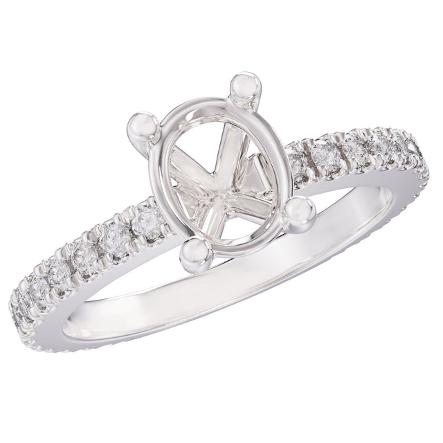 3/8ctw Diamond Oval White Gold Engagement Ring Setting - Design Collection - Size 5.5