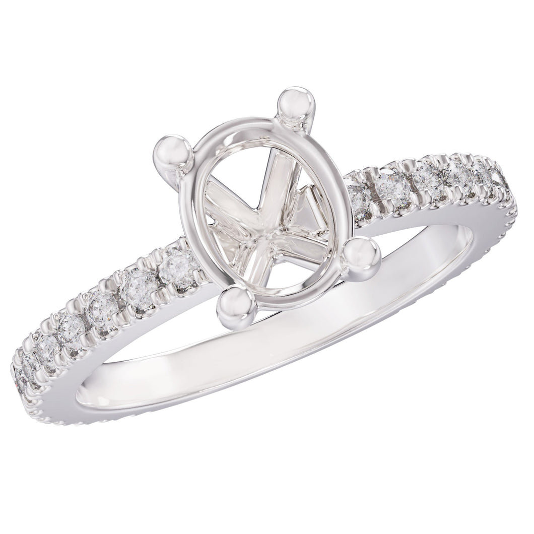 3/8ctw Diamond Oval White Gold Engagement Ring Setting - Design Collection - Size 5.5