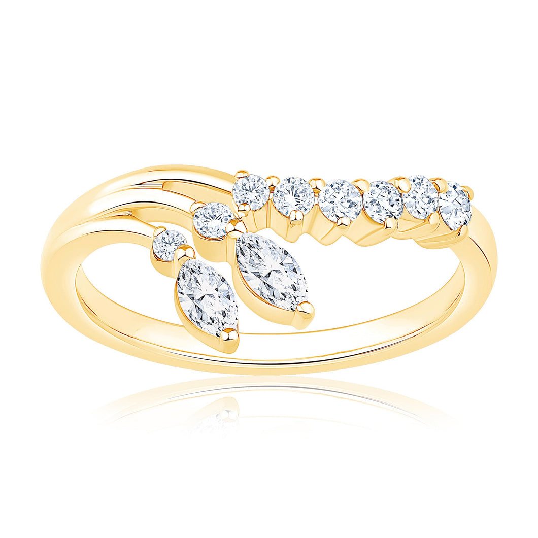 3/8ctw Marquise and Round Diamond Floral-Inspired Yellow Gold Wedding Band - Embrace Collection