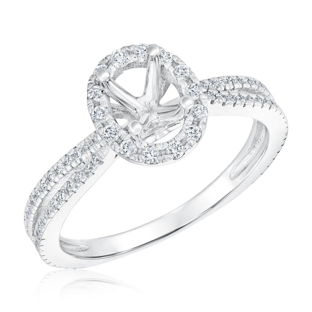 3/8ctw Oval-Shaped Diamond Halo White Gold Engagement Ring Setting | Size 5