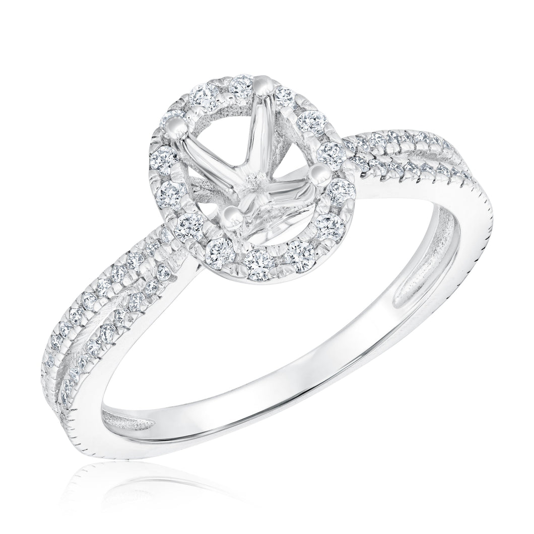 3/8ctw Oval-Shaped Diamond Halo White Gold Engagement Ring Setting | Size 5