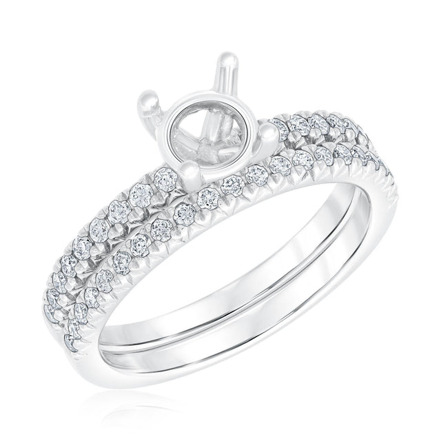 3/8ctw Round Diamond White Gold Engagement Ring Setting and Wedding Band Bridal Set | Design Collection