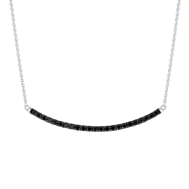 3/8ctw Treated Black Diamond Sterling Silver Curved Bar Necklace
