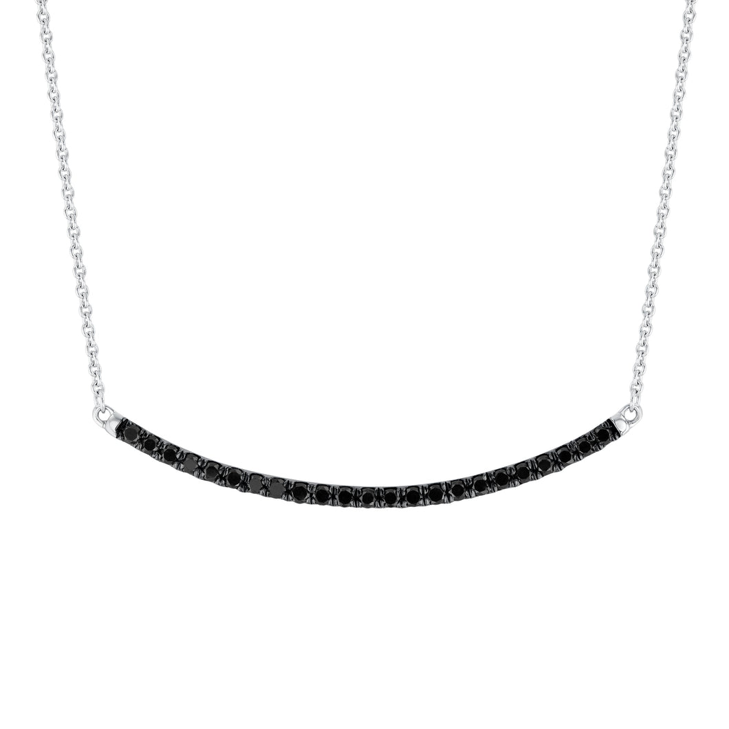 3/8ctw Treated Black Diamond Sterling Silver Curved Bar Necklace