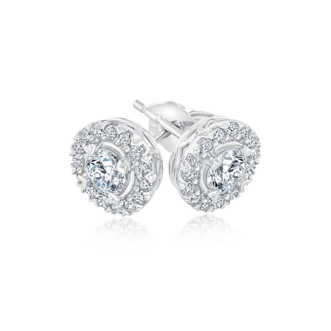 3/4ctw Diamond Halo White Gold Stud Earrings