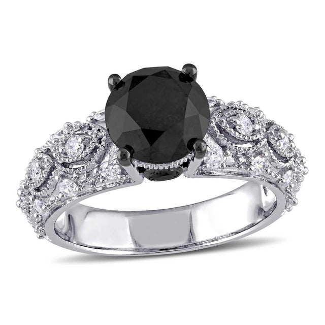 3ctw Black Diamond and Diamond Vintage-Inspired Engagement Ring - Size 6