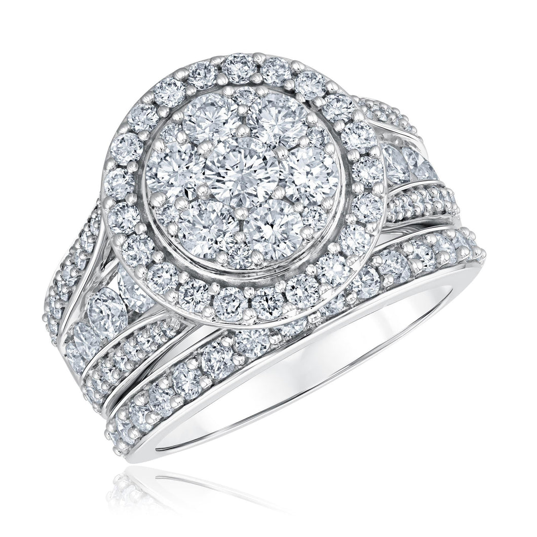 3ctw Diamond Cluster White Gold Engagement Ring and Wedding Band Set | Harmony Collection