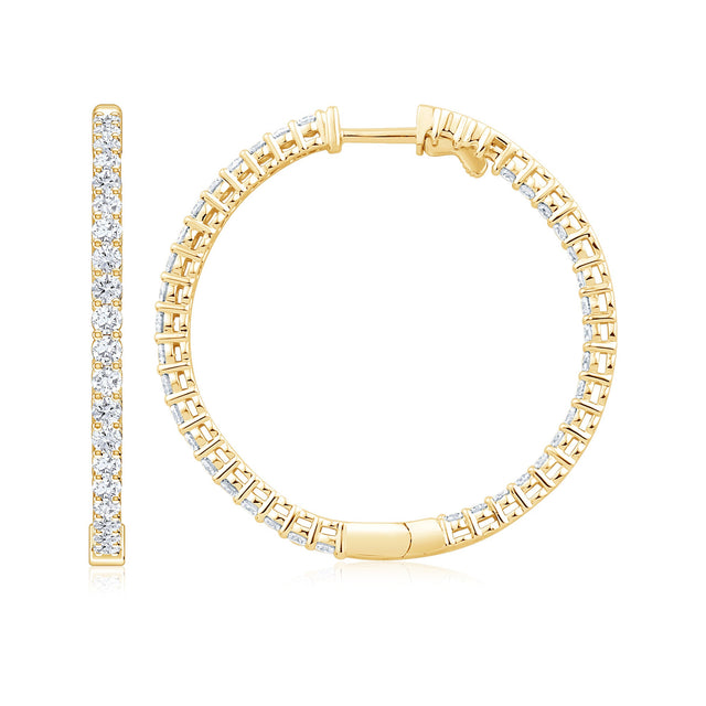 3ctw Diamond Inside Out Yellow Gold Hoop Earrings