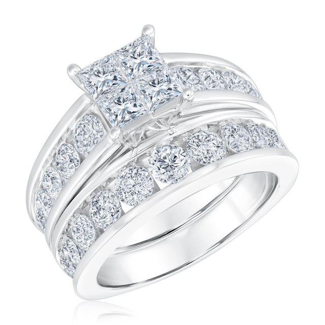 3ctw Diamond Princess Quad White Gold Engagement and Wedding Ring Set | Harmony Collection