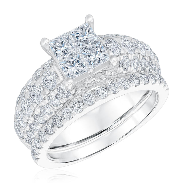 3ctw Diamond Princess Quad White Gold Engagement and Wedding Ring Set | Harmony Collection