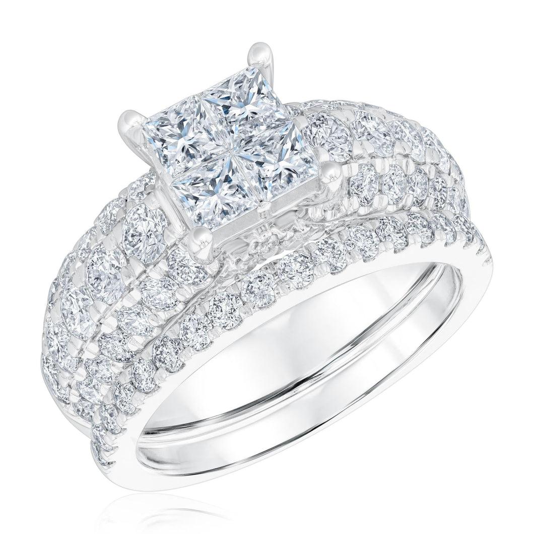 3ctw Diamond Princess Quad White Gold Engagement and Wedding Ring Set | Harmony Collection
