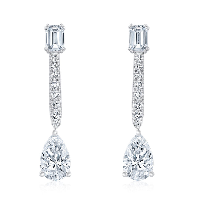 3ctw Multi-Shaped Lab Grown Diamond White Gold Drop Earrings