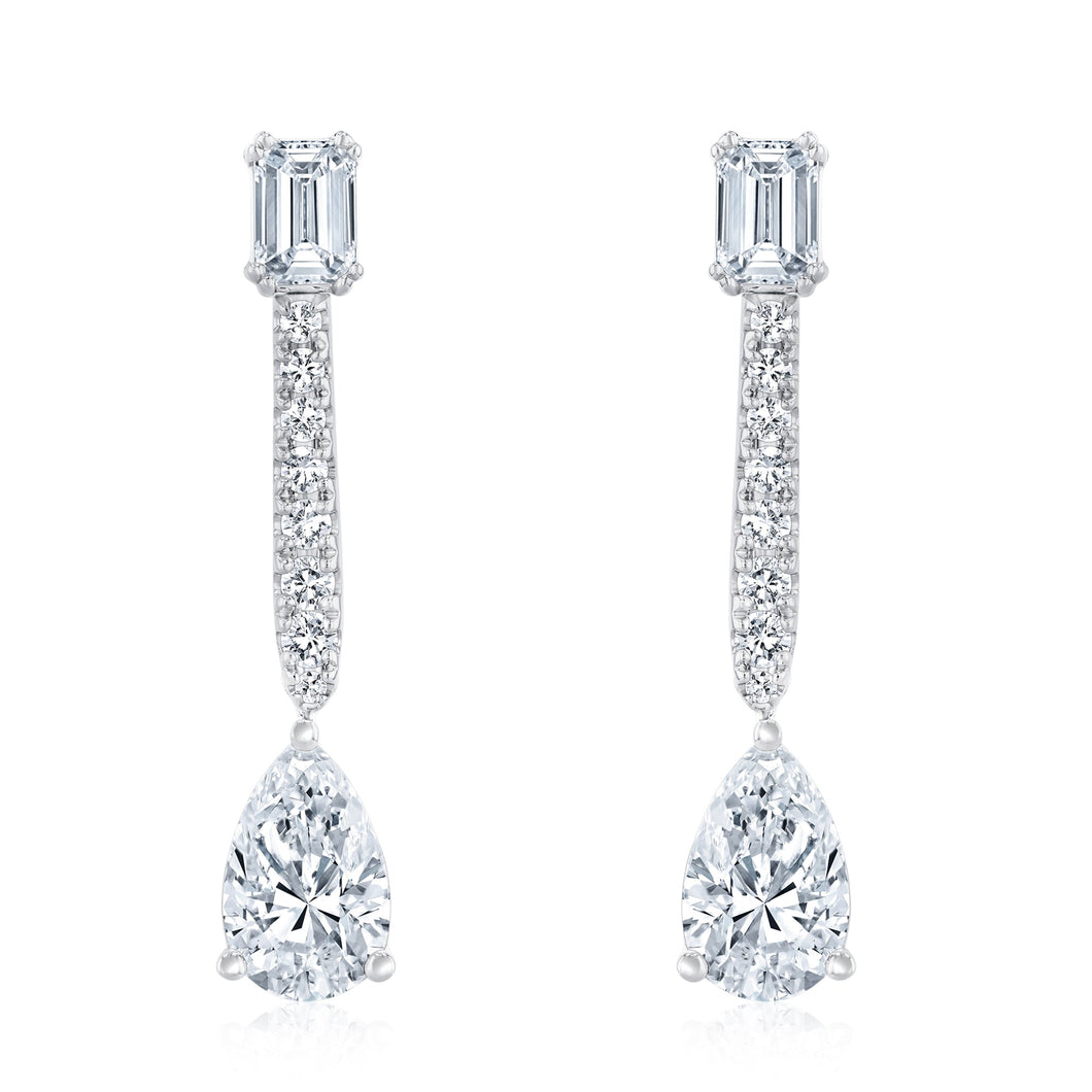 3ctw Multi-Shaped Lab Grown Diamond White Gold Drop Earrings