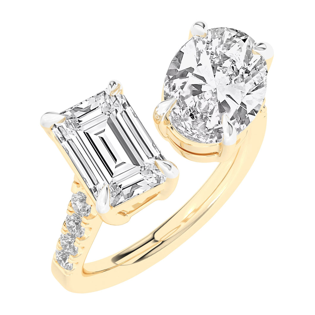 4 1/5ctw Emerald and Oval Lab Grown Diamond Toi et Moi Yellow Gold Engagement Ring - Size 6