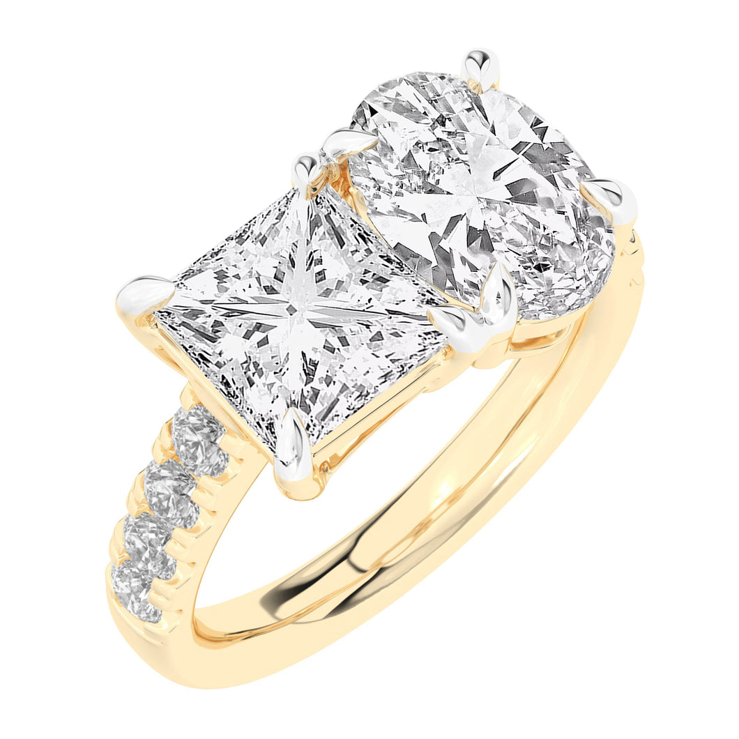 4 3/8ctw Princess and Oval Lab Grown Diamond Toi et Moi Yellow Gold Engagement Ring - Size 5