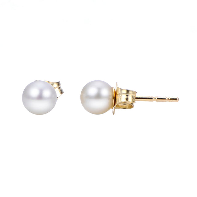 4-4.5mm Akoya Cultured Pearl Stud Earrings, Yellow Gold