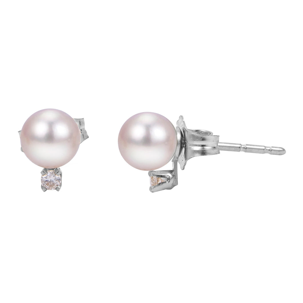 4-4.5mm Akoya Cultured Pearl and Diamond Stud Earrings, White Gold 1/20ctw