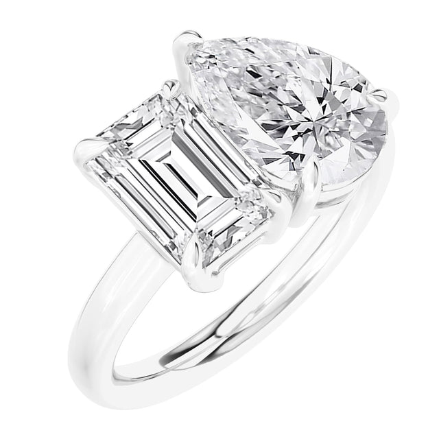 4ctw Emerald and Pear Lab Grown Diamond Toi et Moi White Gold Engagement Ring - Size 5