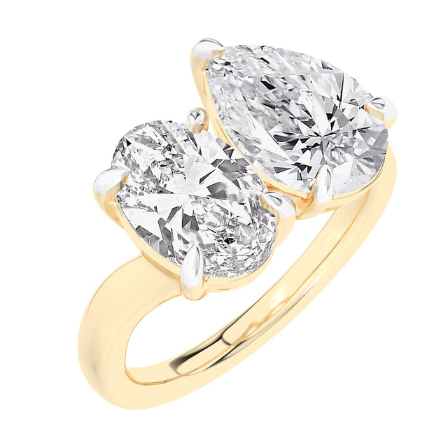 4ctw Oval and Pear Lab Grown Diamond Toi et Moi Yellow Gold Engagement Ring - Size 5