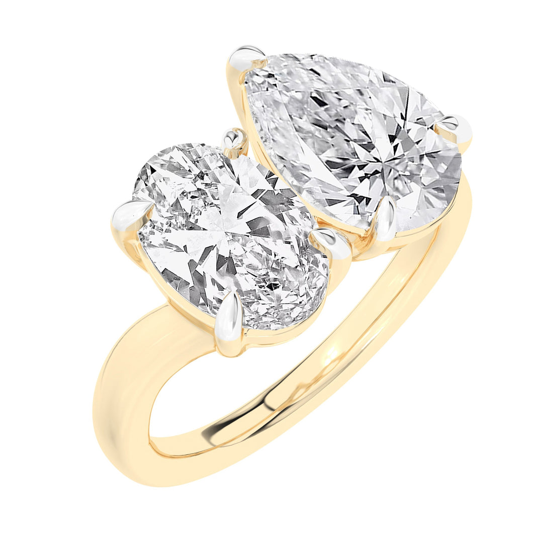 4ctw Oval and Pear Lab Grown Diamond Toi et Moi Yellow Gold Engagement Ring - Size 5
