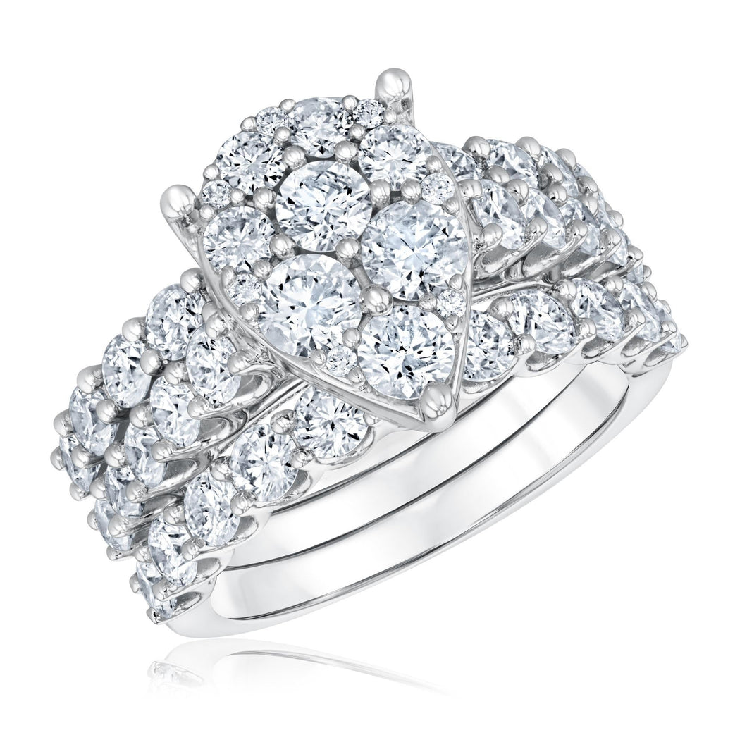4ctw Pear Diamond Composite Engagement Ring and Wedding Ring Bridal Set | Harmony Collection