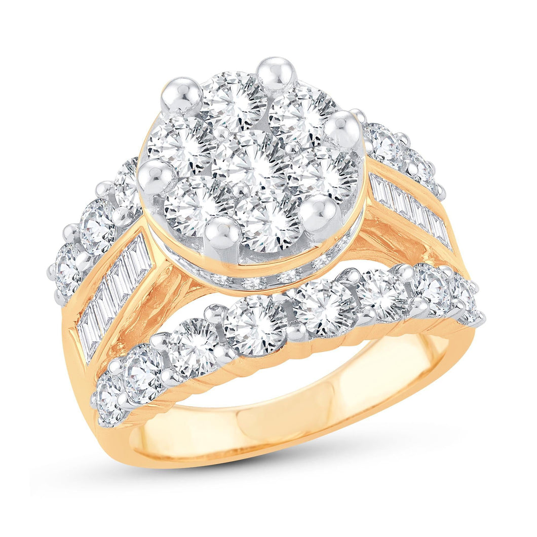 4ctw Round Cluster Diamond Yellow Gold Engagement Ring | Glow Collection | Size 6.5