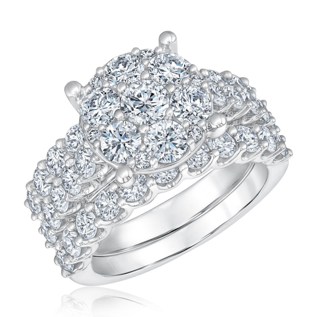4ctw Round Diamond Cluster White Gold Engagement Ring and Wedding Band Set | Harmony Collection