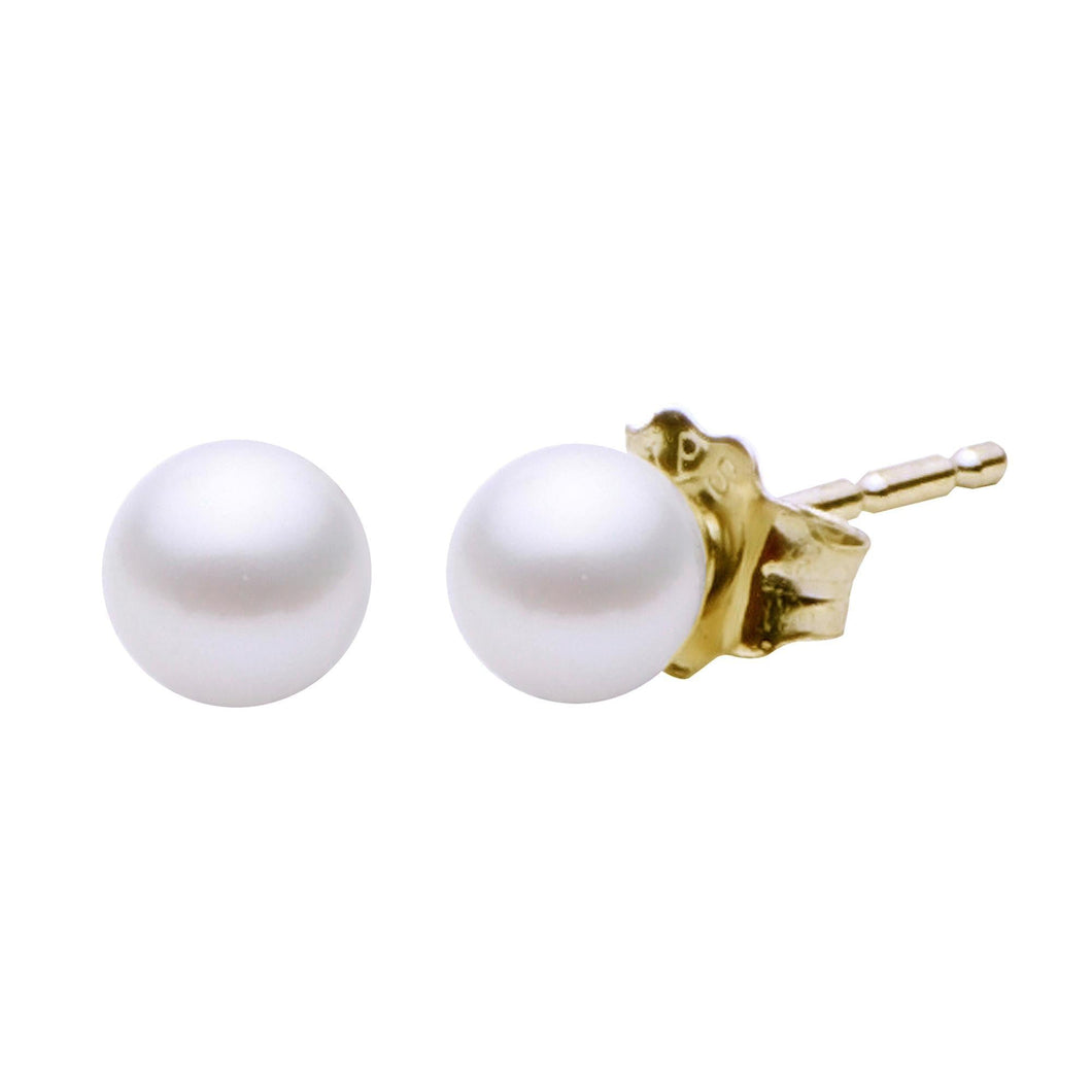 4mm Freshwater Cultured Pearl Stud Earrings, Yellow Gold