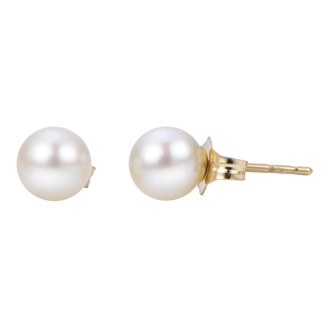 5-5.5mm Akoya Cultured Pearl Stud Earrings, Yellow Gold