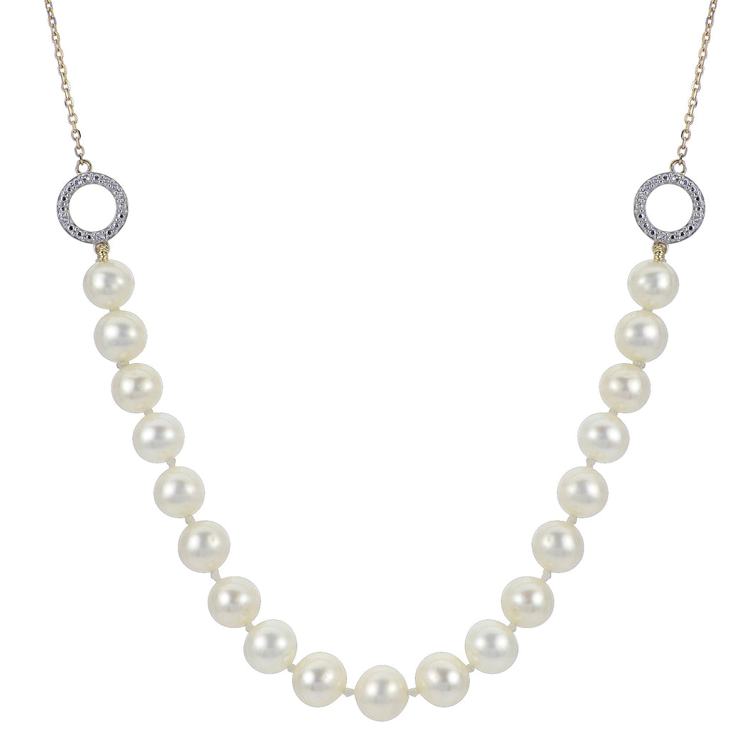 5-6mm Fresh Water Cultured Pearl and Diamond Accent Yellow Gold Necklace