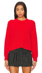 525 Ida Button Shoulder Solid Pullover Sweater in Red