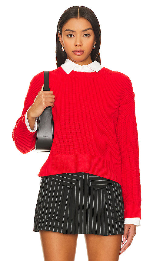 525 Ida Button Shoulder Solid Pullover Sweater in Red - 525 Ida Pull uni à épaules boutonnées en rouge - 525 Ida 红色纽扣肩纯色套头毛衣 - 525 Ida Solider Pullover mit Knopfleiste und Schulterpartie in Rot - 525 Ida 버튼 숄더 솔리드 풀오버 스웨터 레드 색상 - Maglione pullover solido con spalle scoperte 525 Ida in rosso
