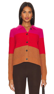 525 Joanna Colorblocked Honeycomb Cardigan in Red - 525 Joanna Cardigan en nid d'abeille color block en rouge - 525 Joanna 红色拼色蜂窝开衫 - 525 Joanna Colorblocked Honeycomb Cardigan in Rot - 525 Joanna Colorblocked 허니컴 가디건 레드 색상 - Cardigan a nido d'ape color block 525 Joanna in rosso