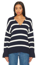 525 Meredith Stripe Polo Pullover Sweater in Navy