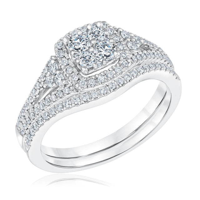 5/8ctw Cushion Diamond Composite White Gold Engagement and Wedding Ring Bridal Set | Harmony Collection