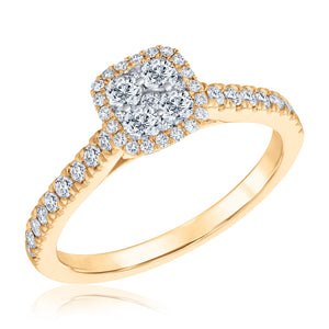 5/8ctw Cushion-Shape Diamond Composite Yellow Gold Engagement Ring - Harmony Collection