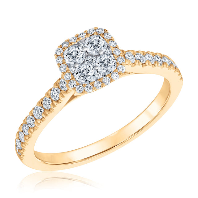 5/8ctw Cushion-Shape Diamond Composite Yellow Gold Engagement Ring - Harmony Collection