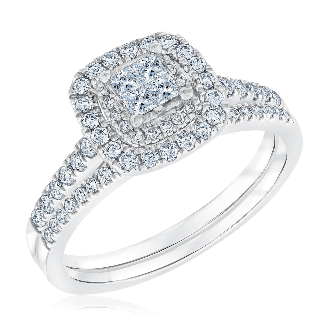 5/8ctw Princess Diamond Multi-Top White Gold Engagement and Wedding Ring Bridal Set | Harmony Collection | Size 6.5