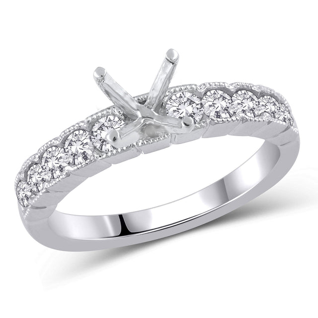 5/8ctw Round Diamond Vintage-Inspired White Gold Engagement Ring Setting | Design Collection | Size 7