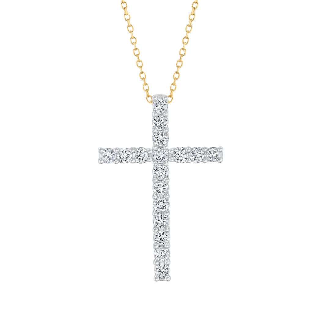 5/8ctw Round Lab Grown Diamond Yellow Gold Cross Pendant Necklace