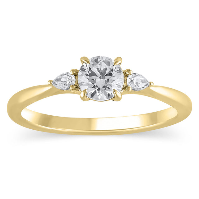 5/8ctw Round and Pear Diamond Yellow Gold Engagement Ring - Glow Collection