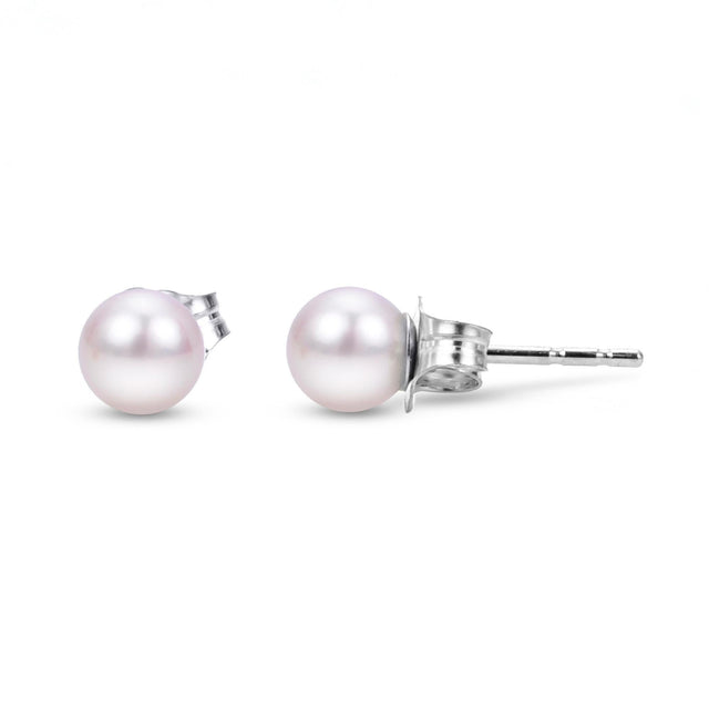 5mm Akoya Cultured Pearl Stud Earrings, White Gold