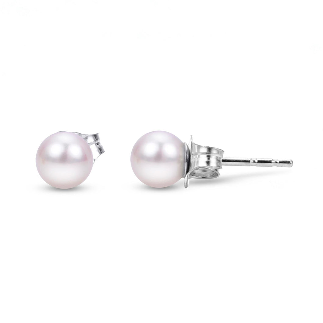 5mm Akoya Cultured Pearl Stud Earrings, White Gold