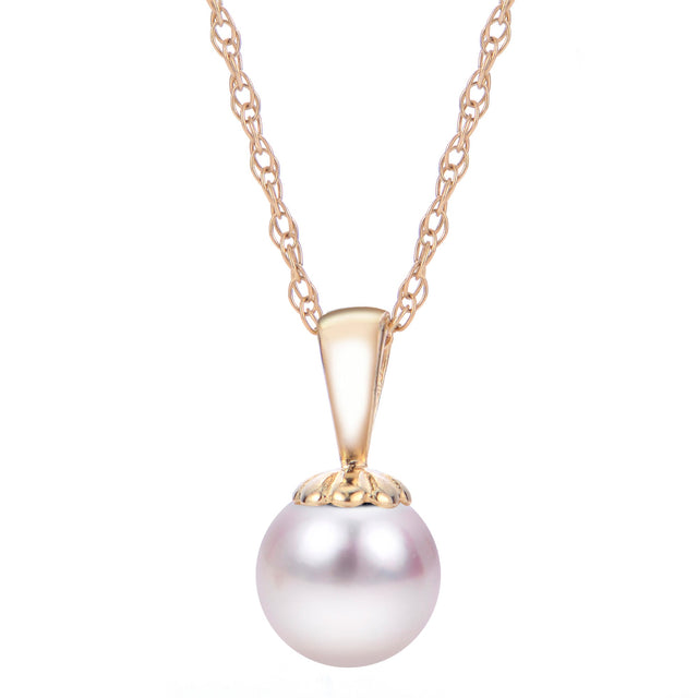 6-6.5mm Akoya Cultured Pearl Pendant Necklace, Yellow Gold